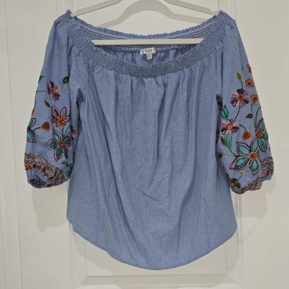 Q&A  Embroidered Blue Top